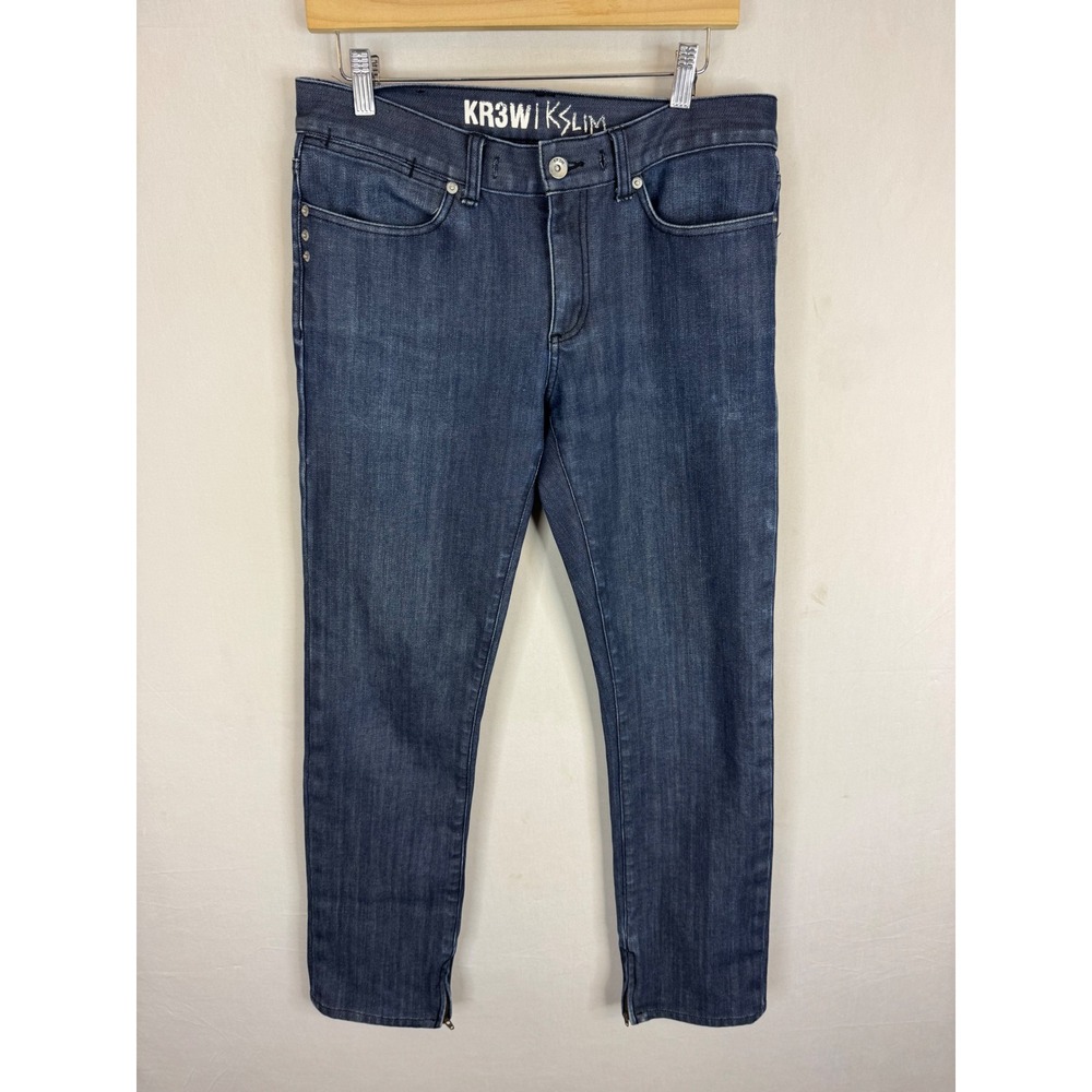 KR3W Y2K K-Slim All Weather Jeans Dark Wash Slim Straight Ankle Zip 32X31